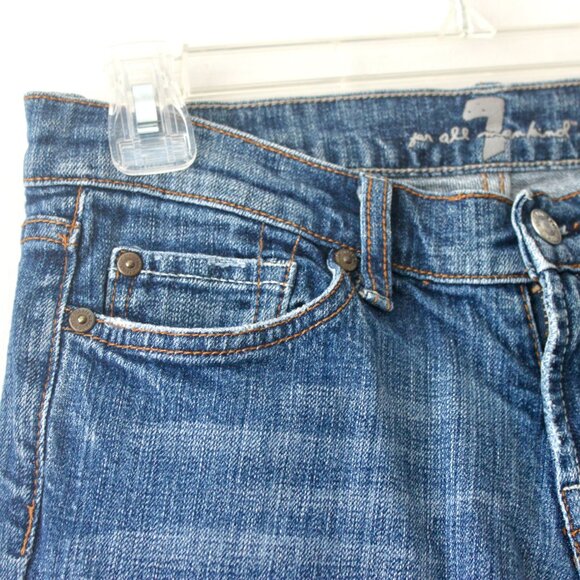 7 For All Mankind Blue Bootcut Medium Wash Denim Jeans with Pink Rhinestone 26 - Picture 4 of 11